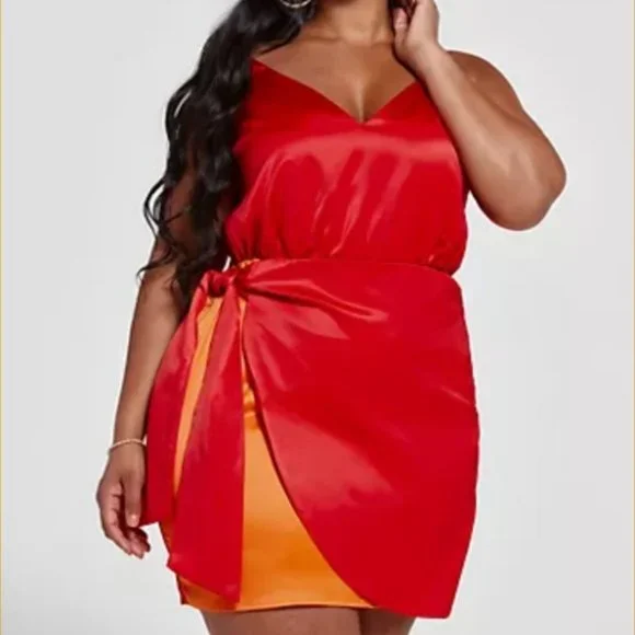 NWT FTF fashion to figure X Nadia Aboulhosn strappy satin dress sz 2 red orange NWT FTF fashion to figure X Nadia Aboulhosn strappy satin dress sz 2 red orange